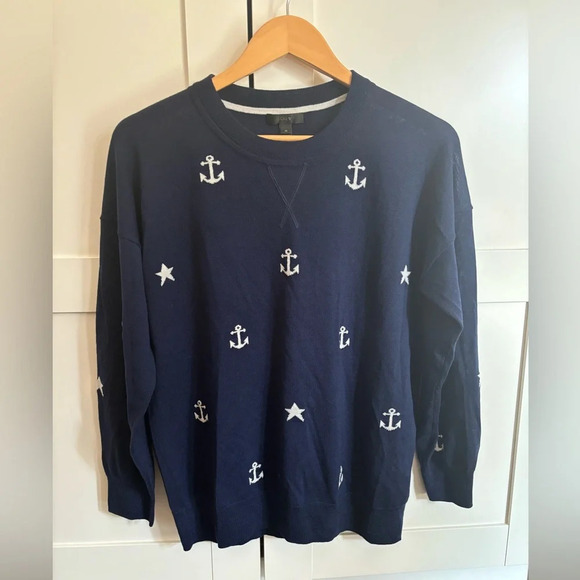 JCrew Knit Crew Neck Anchor Navy Medium - Picture 1 of 7
